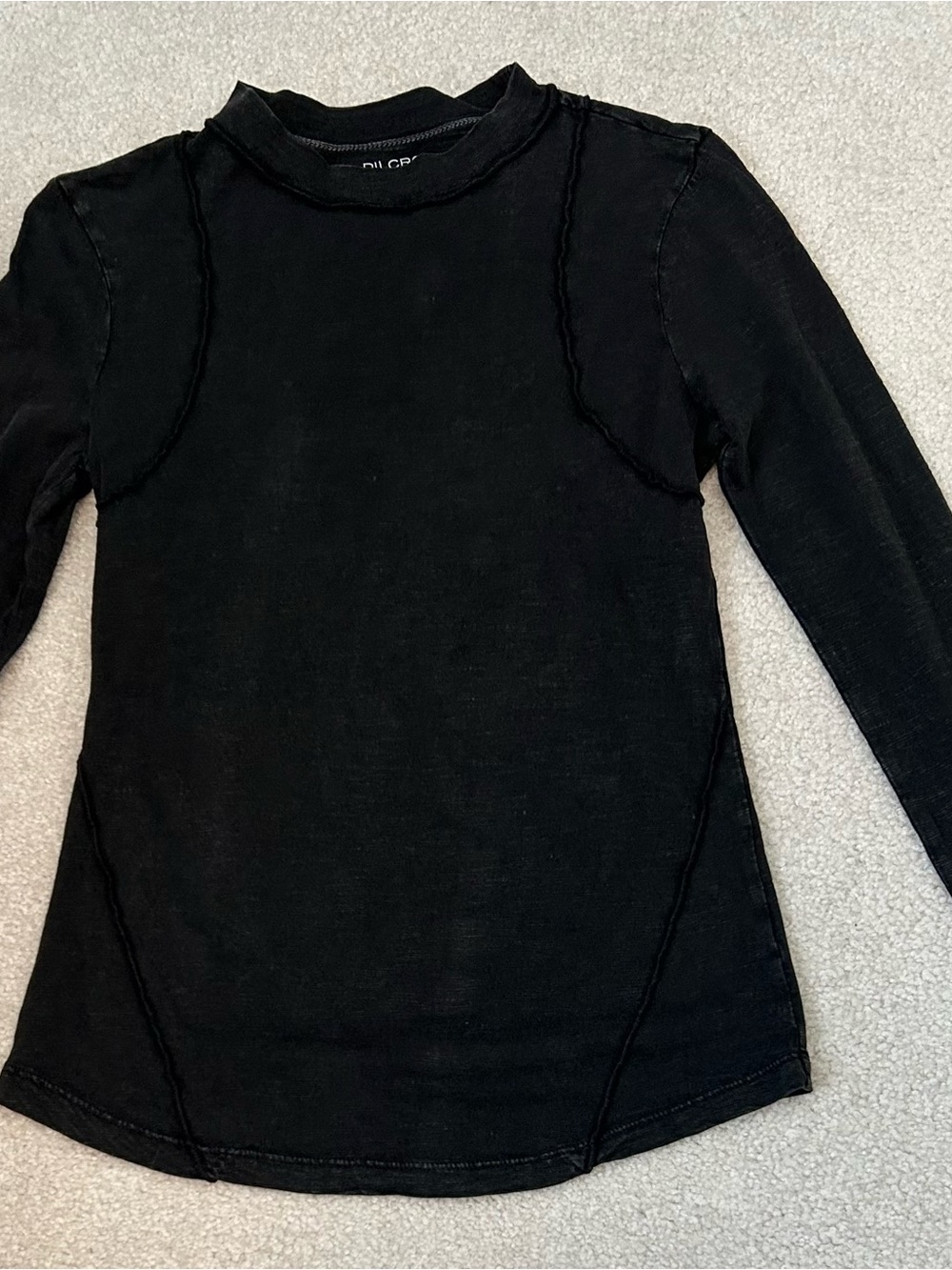 Pilcro Black Raw-Edge Crewneck Long Sleeve Top